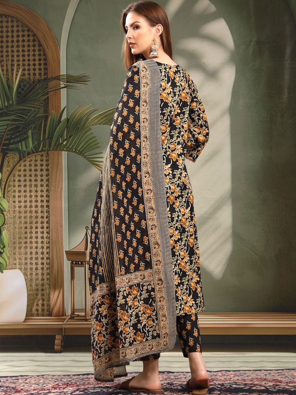 Women’s Floral Printed Pure Cotton Kurta Set with Trousers & Dupatta