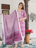 Women Pure Cotton Ethnic Motifs Printed Regular Kurta Set with Thread Work, Patiala & Dupatta