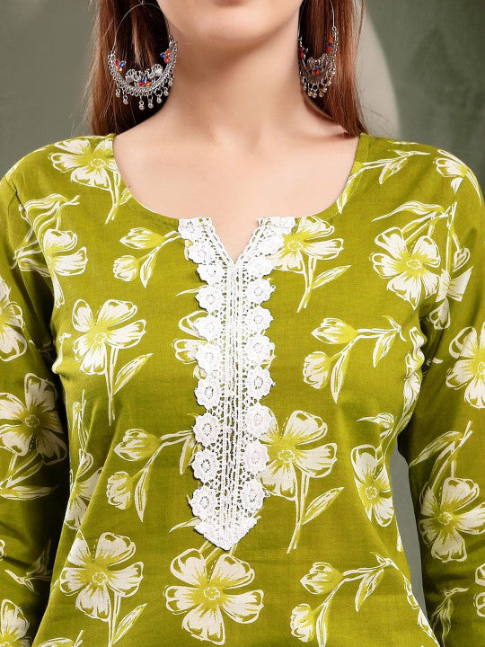 Floral Cotton Kurta Set for Women with Soft, Comfortable Pyjamas