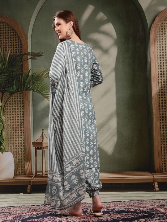 Women Ethnic Motifs Printed Regular Pure Cotton Kurta with Harem Pants & Dupatta