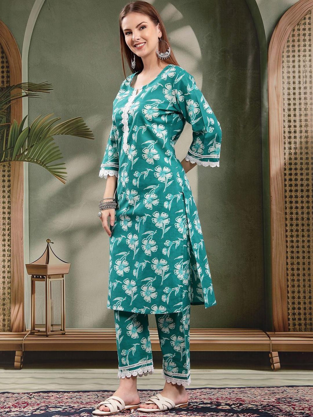 Floral Cotton Kurta Set for Women | Kurta with Pyjamas