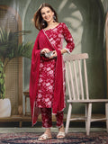 Women Floral Printed Regular Viscose Rayon Kurta with Trousers & Dupatta