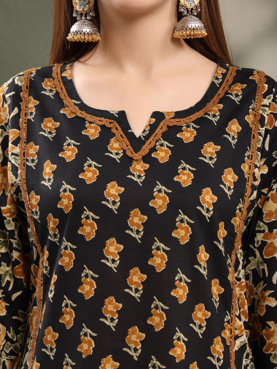 Women’s Floral Printed Pure Cotton Kurta Set with Trousers & Dupatta