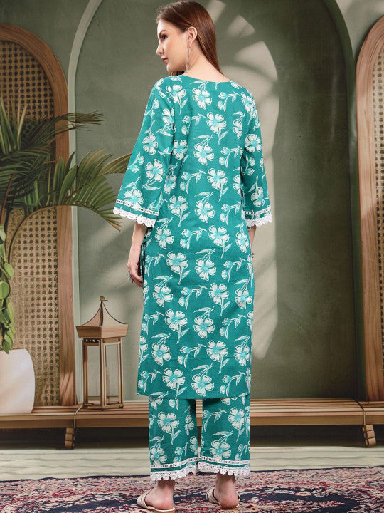 Floral Cotton Kurta Set for Women | Kurta with Pyjamas