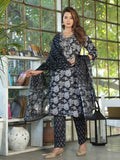 Women Floral Printed Regular Pure Cotton Kurta with Mirror Work, Trousers & Dupatta