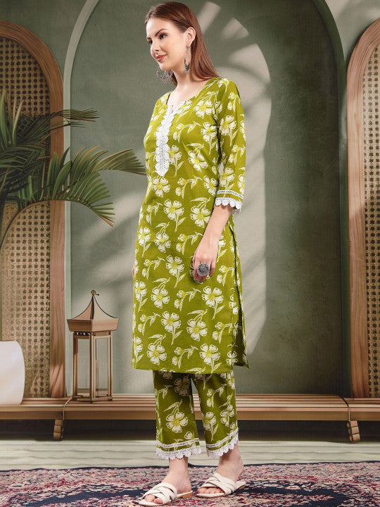 Floral Cotton Kurta Set for Women with Soft, Comfortable Pyjamas