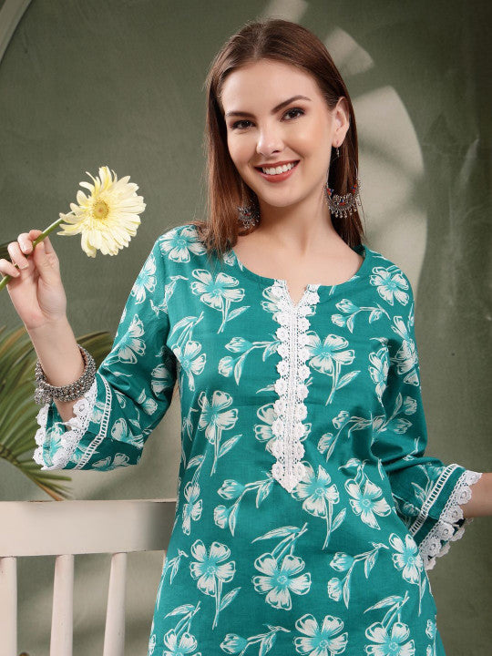 Floral Cotton Kurta Set for Women | Kurta with Pyjamas
