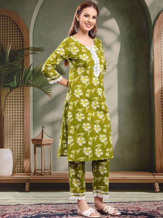 Floral Cotton Kurta Set for Women with Soft, Comfortable Pyjamas