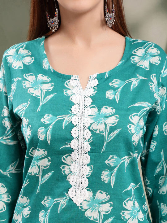 Floral Cotton Kurta Set for Women | Kurta with Pyjamas
