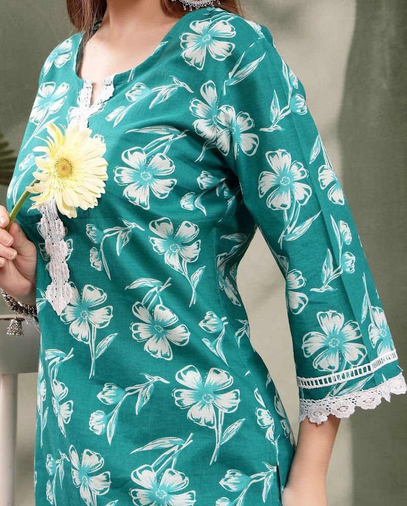 Floral Cotton Kurta Set for Women | Kurta with Pyjamas
