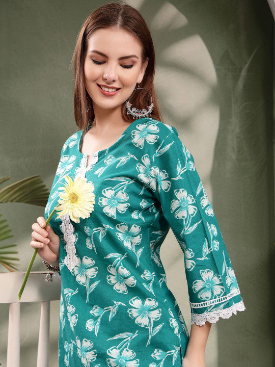 Floral Cotton Kurta Set for Women | Kurta with Pyjamas
