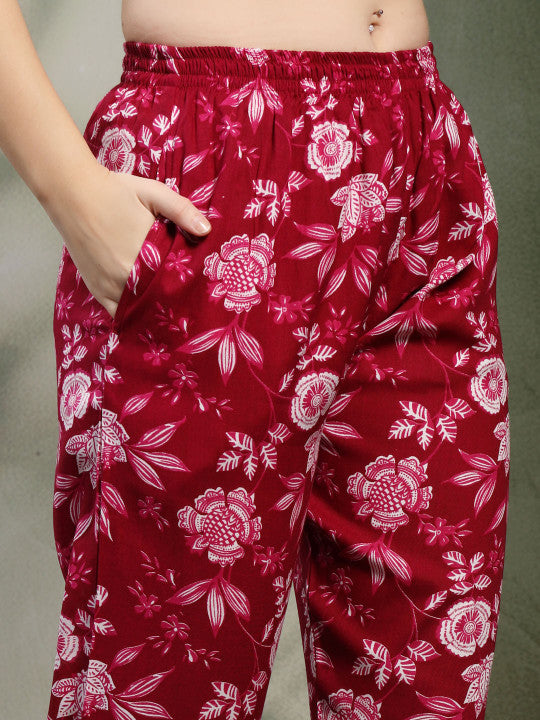 Women Floral Printed Regular Viscose Rayon Kurta with Trousers & Dupatta