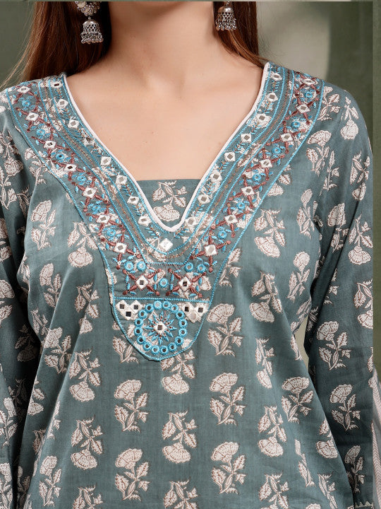 Women Ethnic Motifs Printed Regular Pure Cotton Kurta with Harem Pants & Dupatta