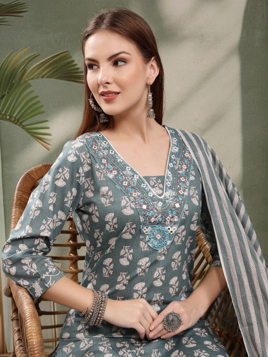 Women Ethnic Motifs Printed Regular Pure Cotton Kurta with Harem Pants & Dupatta
