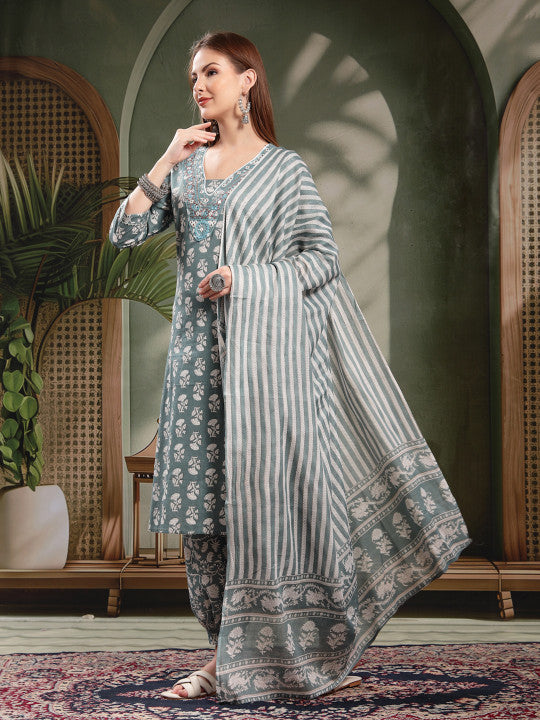 Women Ethnic Motifs Printed Regular Pure Cotton Kurta with Harem Pants & Dupatta