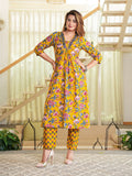 Women Floral Printed Regular Pure Cotton A-Line Kurta with Thread Work, Trousers & Dupatta
