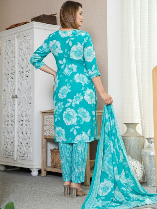 Women Floral Printed Regular Pure Cotton Kurta with Palazzos & Dupatta